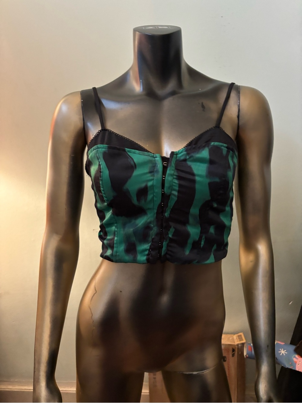 New Forever 21 Black and Green Striped Top